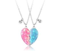 Freundschaftskette, Freundschafts-Anhänger-Halsketten-Set Best Friends-Kette, BFF-Halskette, Herz Lila für 2 Mädchen, Geburtstagsgeschenk für beste Freunde（Blau + Rosarot）
