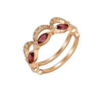 Freundschaftsringe 14 Karat Rose Gold Au585 Echte Goldschmuck mit Marquise Lila Rot Granat, 2Pcs Rings Set Welle 14K Rosegold Hochzeitsring Moissanit Gr.61 (19.4)