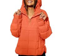 Frewurwer Damen Oversized Steppjacke mit Dolman-Kapuzenpullover, Langarm, Warmer Mantel Orange L