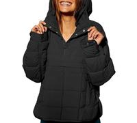 Frewurwer Damen Oversized Steppjacke mit Dolman-Kapuzenpullover, Langarm, Warmer Mantel Schwarz XL