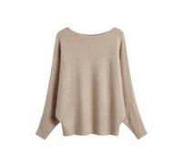 Frewurwer Damen-Strickpullover in Unifarbe, Oversize-Schnitt, Fledermausärmel, U-Boot-Ausschnitt, Lange Ärmel, Lockerer Schnitt Khaki Einheitsgröße