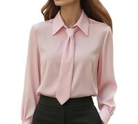 Frewurwer Damenbluse, Einfarbig, Langärmelig, im Französischen Stil, Elegant Fürs Büro Rosa M