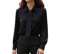 Frewurwer Damenbluse, Einfarbig, Langärmelig, im Französischen Stil, Elegant Fürs Büro Schwarz M
