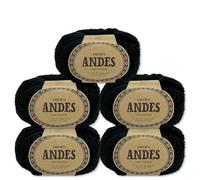 Frida's Wollhaus Drops 5 x 100 g Andes Stricken Häkeln Alpaka Schurwolle Alpaca Garn 28 Farben (8903 | Schwarz | Uni)