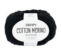 Frida's Wollhaus Drops 50 g Cotton Merino superwash Schurwolle Baumwolle Öko-Tex Wolle Garn Stricken Häkeln (02 | Schwarz)