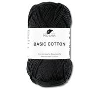 Frida's Wollhaus Pro Lana 50 g Basic Cotton Baumwolle Stricken Häkeln Wolle Basic-Garn 64 Farben (99 | Schwarz)