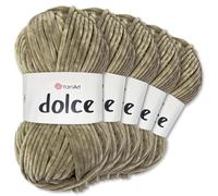 Frida's Wollhaus YarnArt 5 x 100 g Dolce Chenille Wolle Garn Stricken Häkeln Amigurumi 52 Farben (754 | Braungrau)