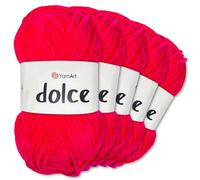 Frida's Wollhaus YarnArt 5 x 100 g Dolce Chenille Wolle Garn Stricken Häkeln Amigurumi 52 Farben (759 | Rosenrot)