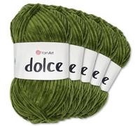 Frida's Wollhaus YarnArt 5 x 100 g Dolce Chenille Wolle Garn Stricken Häkeln Amigurumi 52 Farben (774 | Flaschengrün)