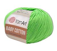 Frida's Wollhaus YarnArt 50 g Baby Cotton Wolle Baumwolle Acryl Häkelgarn Strickgarn 55 Farben (438 | Apfelgrün)