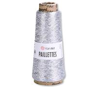 Frida's Wollhaus YarnArt 50 g Paillettes Effektgarn metallic Stricken Häkeln Wolle Garn 10 Farben (8001 | Silber)