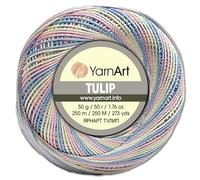 Frida's Wollhaus YarnArt 50 g Tulip Häkelgarn Filetgarn Mikrofaser glänzend seidig 49 Farben (448 | Hellgelb-rosa-hellblau)