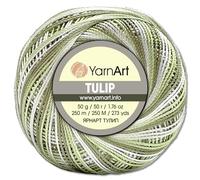 Frida's Wollhaus YarnArt 50 g Tulip Häkelgarn Filetgarn Mikrofaser glänzend seidig 49 Farben (451 | Weiß-khaki-grün)