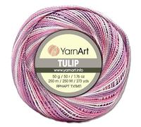 Frida's Wollhaus YarnArt 50 g Tulip Häkelgarn Filetgarn Mikrofaser glänzend seidig 49 Farben (458 | Weiß-rosa-flieder)