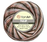 Frida's Wollhaus YarnArt 50 g Tulip Häkelgarn Filetgarn Mikrofaser glänzend seidig 49 Farben (460 | Weiß-rosa-braun)