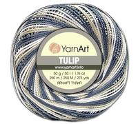 Frida's Wollhaus YarnArt 50 g Tulip Häkelgarn Filetgarn Mikrofaser glänzend seidig 49 Farben (476 | Weiß-braun-anthrazit)