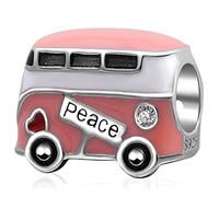 Frieden Bus Charms, 925 Sterling Silber rosa Emaille Campervan Mini Auto Perlen, London Double Decker Bus Charm, passen Pandora Reise Retirement Armband, Geschenke für Tante/Nichte/Cousin/Sohn