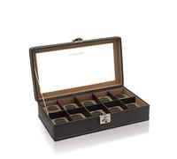 Friedrich|23, Uhrenkasten, Für 10 Uhren, Carbon-Optik, Feinsynthetik, 34 x 18,5 x 9 cm, Abschließbar, Glasdeckel, Carbon, Dunkelbraun, 32048-3