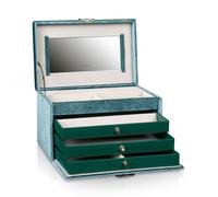 Friedrich23 Schmuckkoffer - Schmuckkasten groß, Chenille, Velvet, türkis