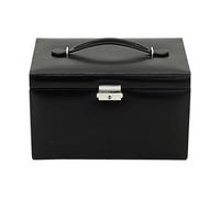 Friedrich|23, Schmuckkoffer, Classico, Leder/Feinsynthetik, 24 x 15 x 16 cm, Rechteckig, Abschließbar, Mit Spiegel, Schwarz, 23231-2