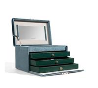 Friedrich23 Schmuckkoffer - Schmuckkasten groß, Chenille, Velvet, türkis