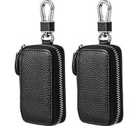 Frienda 2 Stück Auto Schlüssel Hülle Leder Auto Smart Schlüsselanhänger Halter Auto Schlüsselhalter mit Metallhaken und Schlüsselring Reißverschluss Tasche für Fernbedienung Schlüsselanhänger