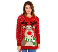 Friendz Trendz -Womens Unisex Rudolph 3D Nase Pom Pom Weihnachtspullover Drucken