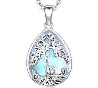 Friggem Baum des Lebens Halskette für Damen Lebensbaum Kette Mutter und Kind Anhänger Halskette Schmuck Muttertag Geburtstag Geschenk für Frauen Mama Tochter(A-Mutter zwei Kinder-Mondstein)
