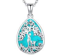 Friggem Baum des Lebens Halskette für Damen Lebensbaum Kette Mutter und Kind Anhänger Halskette Schmuck Muttertag Geburtstag Geschenk für Frauen Mama Tochter (C-Mutter zwei Kinder-Türkis)