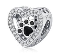 Friggem Damen Herz Charm Anhänger für Armband 925 Sterling Silber Hund Pfote Charms Beads Passen Europäisch Armband Halskette Schmuck Geschenk für Frauen Mädchen
