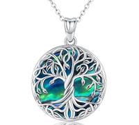 Friggem Damen Lebensbaum Anhänger mit Kette 925 Sterling Silber Keltischer Baum des Lebens Anhänger Halskette Abalone Muschel Schmuck für Frauen Mädchen Mama Tochter Oma