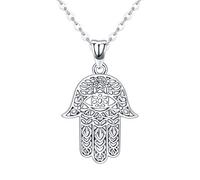 Friggem Hamsa Hand Halskette, 925 Sterling Silber Anhänger Schmuck für Frauen Männer, Sacred Vintage Hand von Fatima Evil Eye Anhänger mit Schmuck Geschenk Frauen Symbolik Freundschaft Lotus Charm