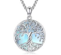 Friggem Lebensbaum Kette,925 Sterling Silber Baum des Lebens Anhänger Halskette Keltischer Knoten Baum des Lebens Schmuck Geschenke für Damen Mädchen (Mondstein Lebensbaum)