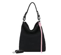 Fritzi Bitzi01 Suede Jacky Black Hobo Handtasche Damen Vegan Wildleder-Optik Beuteltasche Einkaufstasche mit Reißverschluss verstellbarem Schultergurt 38 x 32 x 14 cm, 17 Liter, Schwarz