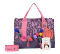 Fritzi x Frida Kahlo Tote Bag Limited Canvas Nature Folk Shopper Damen Schultertasche Handtasche Freizeit Alltag Arbeit Festival Reißverschluss Canvas 29.5 x 40 x 14 cm, Lila