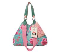 Fritzi x Frida Kahlo Izzy Limited Canvas Shopper Flower Green Damen Schultertasche Handtasche Freizeit Alltag Arbeit Festival Druckknopf Canvas 29 x 42 x 15 cm, Grün