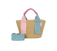 Fritzi Happy Summer Cross Berry Water Umhängetasche Strohtasche Damen Crossbody Handtasche Festival Beach vegan Stroh-Optik 11 x 20 x 7 cm, Beige-Pink
