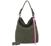 Fritzi Bitzi01 Suede Jacky Dark Olive Hobo Bag Vegan Lederimitat Damen Handtasche Alltag Büro mit Reißverschluss abnehmbarem verstellbarem Schultergurt 34 x 32 x 15 cm, Olivgrün