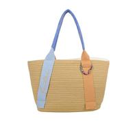 Fritzi Happy Summer Shopper Blue Wood Strohtasche Damen Shopper Handtasche Festival Beach vegan Stroh-Optik Herzkarabiner 25 x 37 x 11,5 cm, Beige-Blue