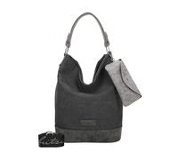 Fritzi Izzy07 Olga Canvas Black Hobo Baumwollmix Damen Umhängetasche Festival City Beach vegan abnehmbares Brillenetui Schultergurt 37 x 27 x 17 cm, Schwarz