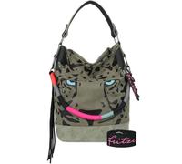 Fritzi Izzy07 Olga Limited Canvas Hobo Damen Schultertasche Handtasche Canvas Magnet Innenfach Leoprint Freizeittasche Alltag Reisen Freizeit Arbeit 37 x 27 x 17 cm, Schwarz