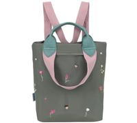 Fritzi Ju Small Limited Embro Bloom Jungly Damen kleine Nylon Rucksack Backpack Cityrucksack Freizeitrucksack mit Reißverschluss und Schulterriemen Blumenstickerei Floral für Alltag Reisen 8 L Grün