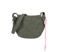 Fritzi Sue02 Suede Jacky Soft Dark Olive Umhängetasche Kunstleder Damen Crossbody Handtasche Festival City vegan Suede-Optik Kordelanhänger 22 x 23 x 9,5 cm, Grün