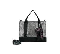 Fritzi Tote Bag Limited Painted Straw Shopper Silver Black Damen Schultertasche Handtasche Freizeit Alltag Arbeit Sommer Reißverschluss Lederimitat 29 x 39 x 14 cm, Schwarz