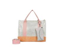 Fritzi Tote Bag Limited Painted Straw Shopper Silver Nature Damen Schultertasche Handtasche Freizeit Alltag Arbeit Sommer Reißverschluss Lederimitat 29 x 39 x 14 cm, Beige