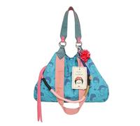 Fritzi x Frida Kahlo Izzy Limited Denim Shopper Damen Schultertasche Handtasche Freizeit Alltag Arbeit Festival Druckknopf Canvas 29 x 42 x 15 cm - Rosa, Pink, Lila, Grün, Orange, Blau