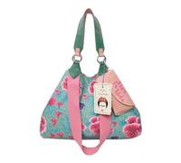 Fritzi x Frida Kahlo Izzy Limited Canvas Shopper Flower Green Damen Schultertasche Handtasche Freizeit Alltag Arbeit Festival Druckknopf Canvas 29 x 42 x 15 cm, Grün