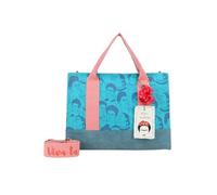 Fritzi x Frida Kahlo Tote Bag Limited Canvas Frida Heads Shopper Damen Schultertasche Handtasche Freizeit Alltag Arbeit Festival Reißverschluss Canvas 29.5 x 40 x 14 cm, Türkis