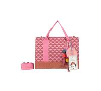 Fritzi x Frida Kahlo Tote Bag Limited Canvas Geo Shopper Damen Schultertasche Handtasche Freizeit Alltag Arbeit Festival Reißverschluss Canvas 29.5 x 40 x 14 cm, Pink