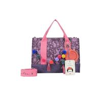 Fritzi x Frida Kahlo Tote Bag Limited Canvas Nature Folk Shopper Damen Schultertasche Handtasche Freizeit Alltag Arbeit Festival Reißverschluss Canvas 29.5 x 40 x 14 cm, Lila